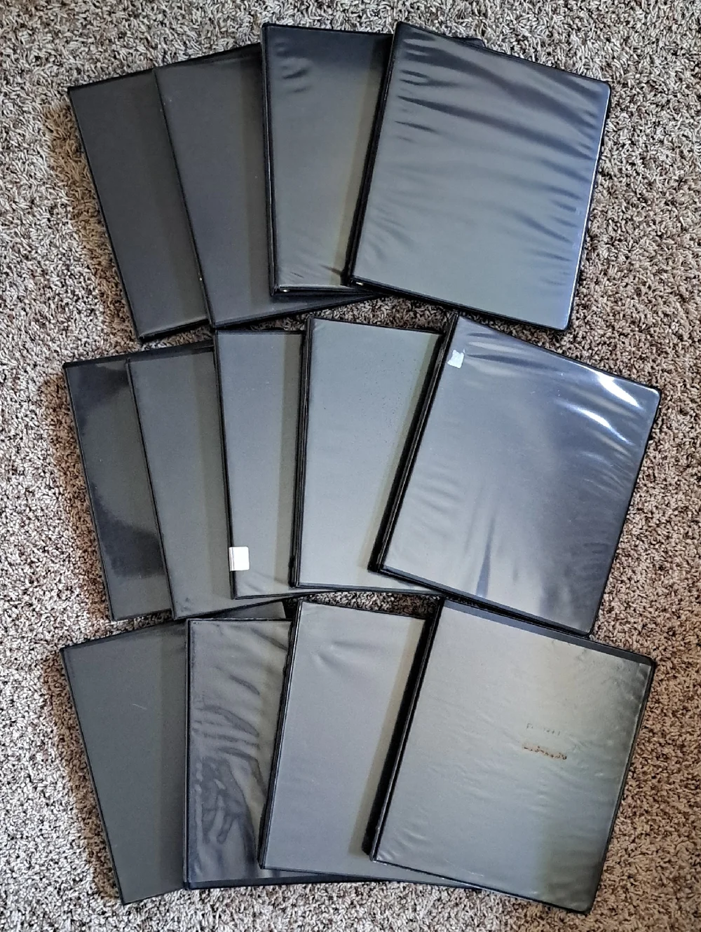 Set of 13 Black Plastic 3-Ring Hard Cover Binders
